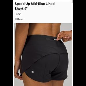 Lululemon black mid rise speed up shorts